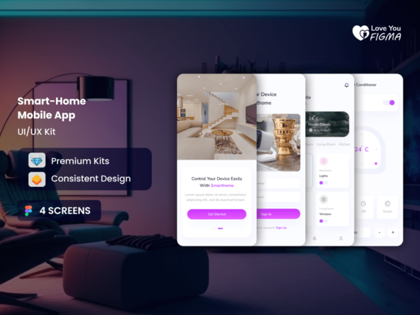 Premium UI designs and kits, try our Smart-Home Mobile App design.