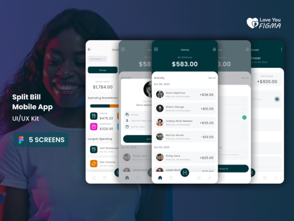 Split Bill Mobile App | UI UX Design | FREE UI Kits