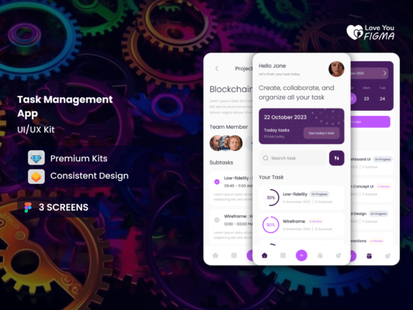 Premium UI designs and kits, try our Task Management App design.